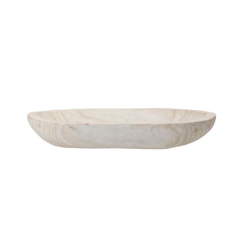 Hand-Carved Paulowinia Wood Bowl, Whitewash