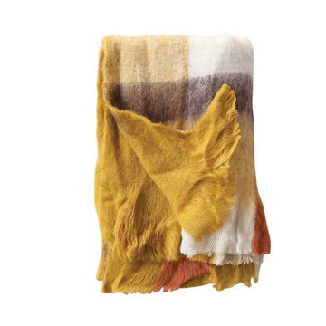 Wool & Acrylic Throw with Fringe, Multi Color Plaid