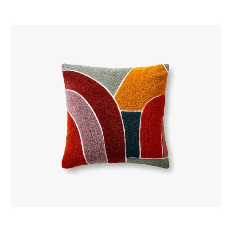 Multi-Colored Pillow, Red/Mauve/Gold/Grey, 18x18