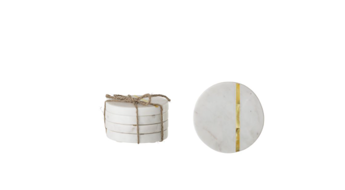 Round Marble Coasters with Gold Finish, Set of 4