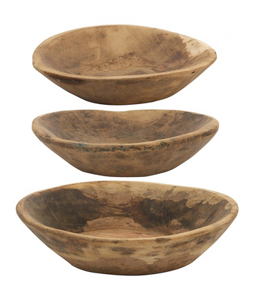 Round Found Wood Hand-Carved Bowls