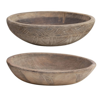 Round Found Hand-Carved Wood Bowl