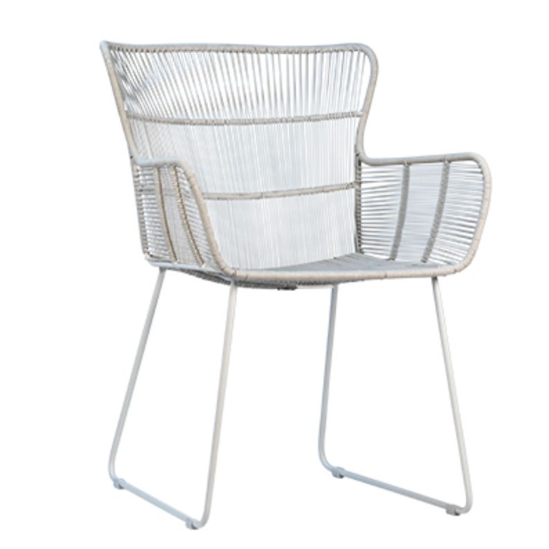 Baxter Dining Chair, Metal Frame, Poly Rope, Lt Grey