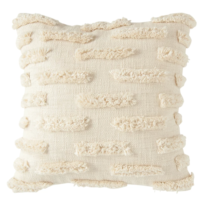 Woven Cotton Pillow with Fringe, Cream