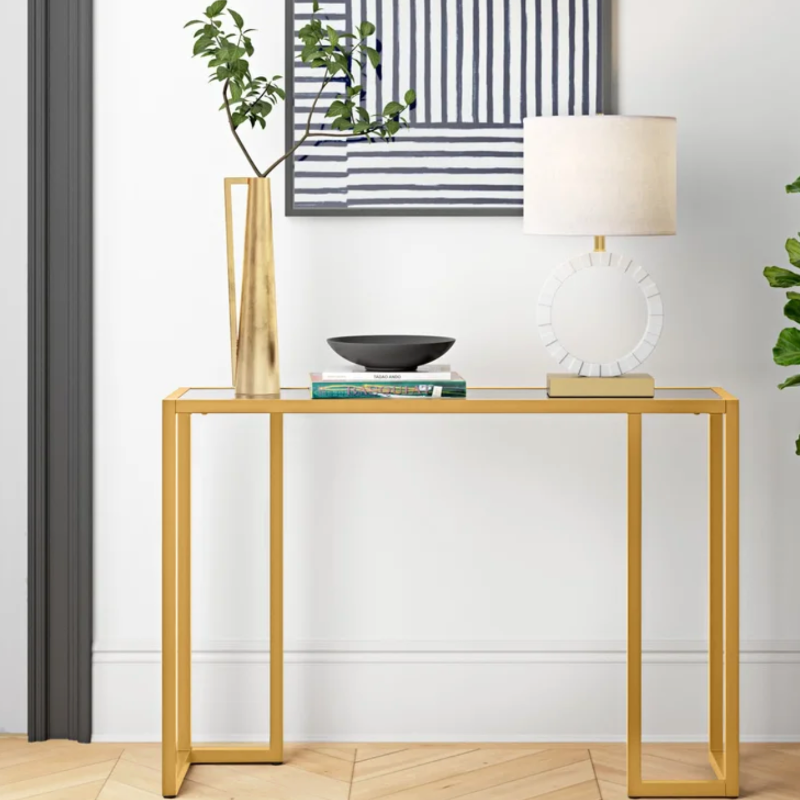 Brass Console Table with Glass Top