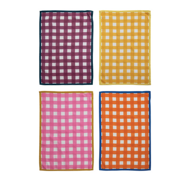 Cotton Tea Towels, Check Pattern, 4 Colors