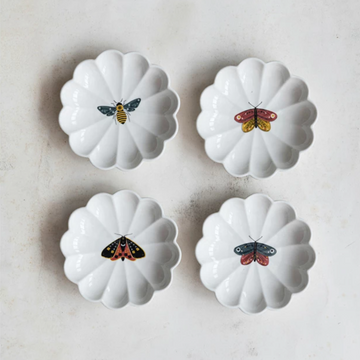 Stoneware Fluted Dish with Insect, 4 Styles
