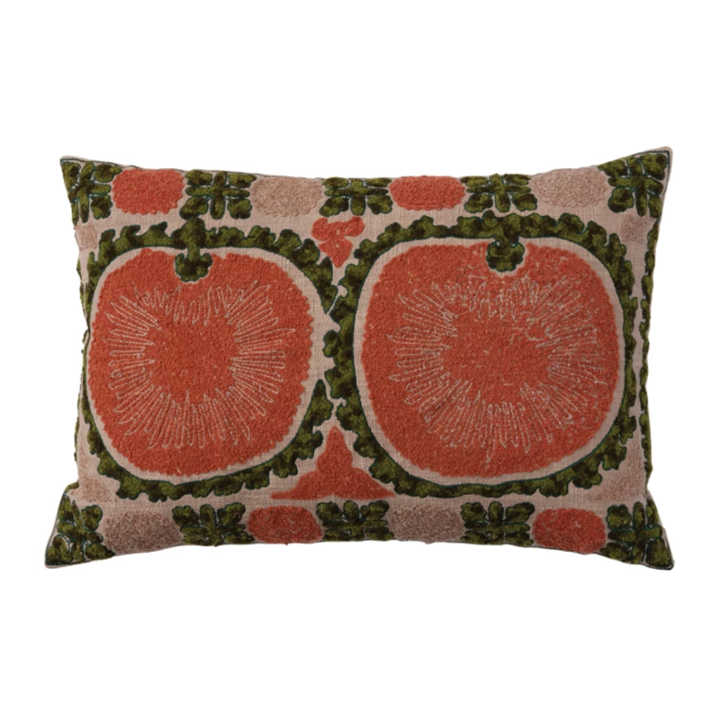 Slub Embroidered Lumbar Pillow, Orange