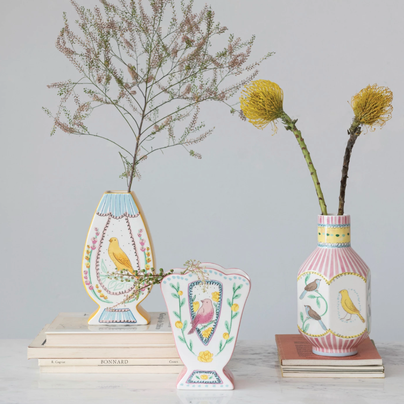 Ceramic Birdie Vase, Multicolor