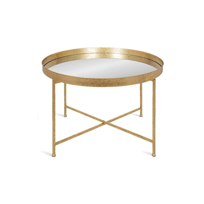 Round Cross Legs Coffee Table, Mirrored Top, Gold