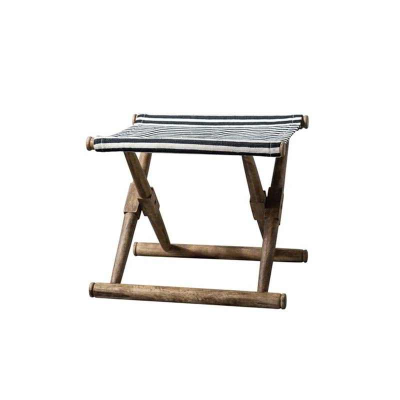 Wood & Cotton Woven Striped Folding Stool